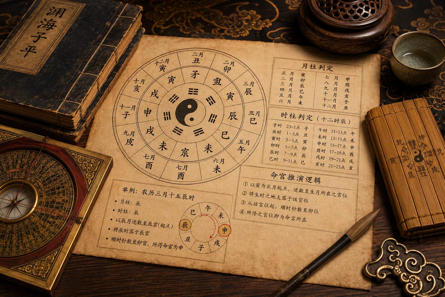 命宫以月柱___时柱推导_完整排法步骤是什么